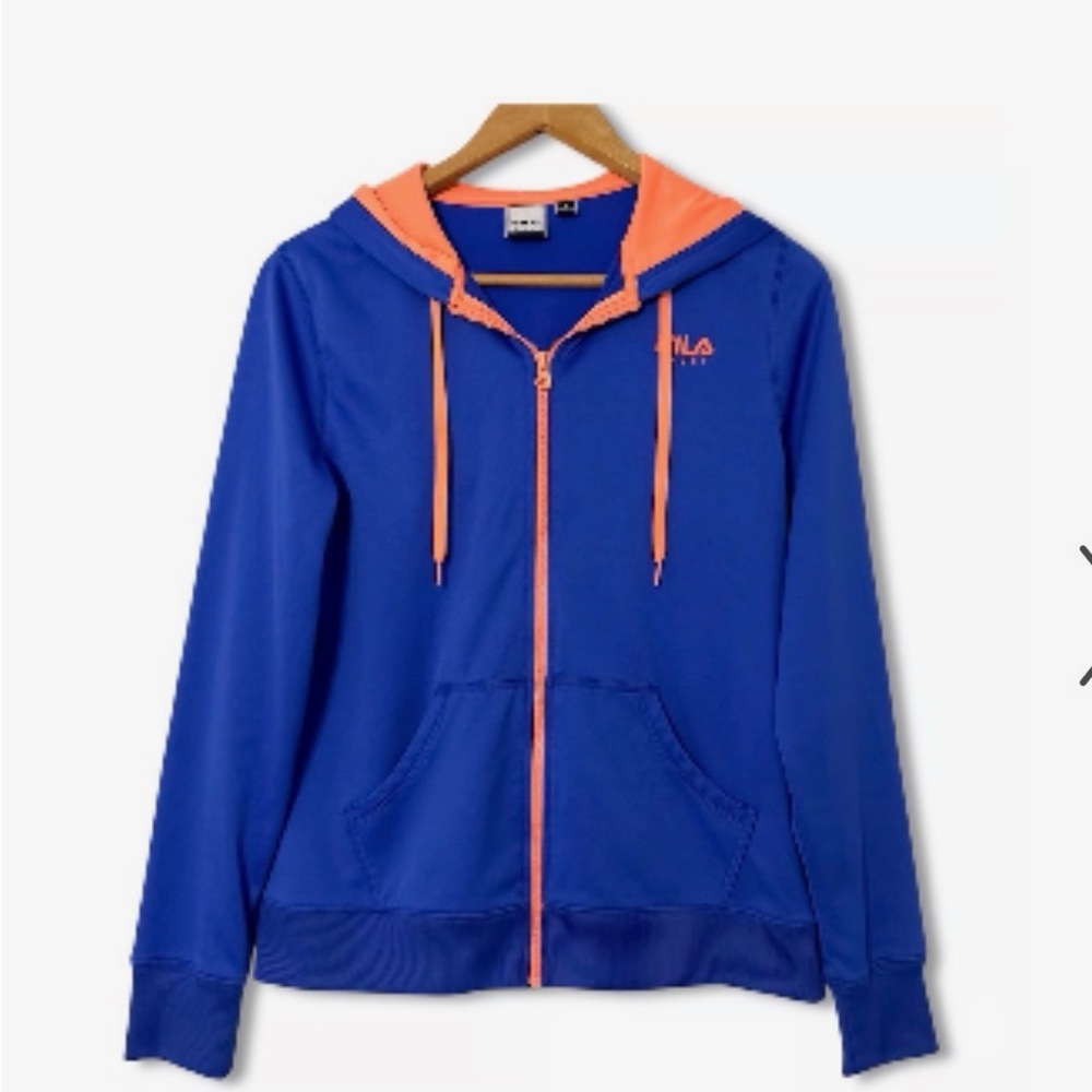 FILA Blue Zip-Up Hoodie with Coral/Orange Accents